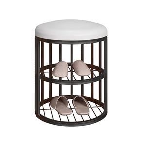 Round Shoe Rack Stool With <b>Cushion</b> Seat Dual Tier <b>Storage</b> Organizer Space Saving Design Strong Frame Stylish Entryway Unit - Product Image 2