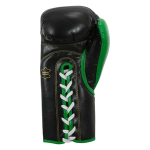 Gants de boxe professionnels en cuir noir et vert à lacets pour adultes, équipement d'entraînement d'arts martiaux AI-BG-010 - Product Image 3