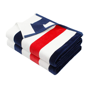 Striped Cotton Beach <b>Towel</b> Rectangular Woven Quick-Dry Blue White <b>Red</b> Pattern - Product Image 2