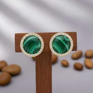 Boucles d'oreilles pendantes en malachite verte, argent sterling 925 plaqué or 14 carats, bijoux délicats de luxe, pierre de naissance, cadeau pour tous les jours - Product Image 3