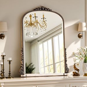 Specchio da parete decorativo vintage arcuato 40"x28" in argento anticato - Product Image 1