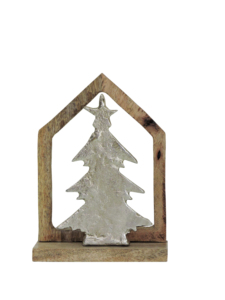 Figurine de sapin de Noël moderne et durable en aluminium nickelé Artesign, dans un cadre en bois, décoration de table - Product Image 3