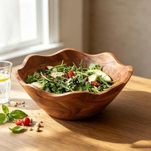 Bol en bois rustique fait main au design classique, plat de service en bois naturel non traité, mangue et acacia, pour fruits, collations, salades, cuisine et salle à manger - Product Image 3