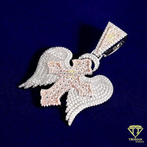 Angel Wing Cross Pendant Necklace with VVS Moissanite Diamonds and 925 Sterling Silver - Product Image 2