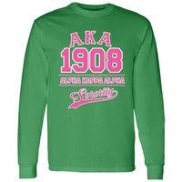 T-shirt vert à manches longues avec imprimé graphique 1908, col rond, décontracté, haut pour femme, mode streetwear, vêtement de tous les jours Alpha