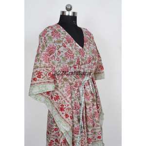 Vestido Kaftán Midi de Algodón 100% Hecho a Mano para Mujer, Romántico, Vintage, con Estampado Floral, Cuello en V, Manga Corta, Ecológico y Transpirable - Product Image 5