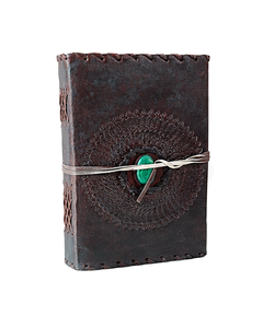 Diario de Cuero Mandala, Cuaderno de Cuero con Piedras Preciosas, Diario de Viaje Hecho a Mano, Diario de Escritura Vintage, Papel con Borde Irregular, Regalo - Product Image 1