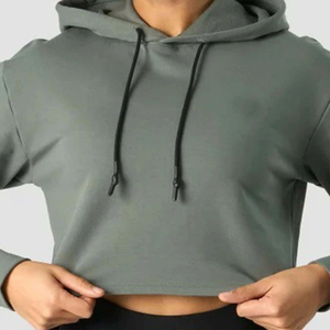 Sweat-shirt à capuche court pour femme, couleur unie, collection automne, vente en ligne haut de gamme, faible MOQ - Product Image 5