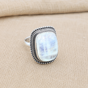 Anillo de Plata de Ley 925 con Piedra Lunar Arcoíris Natural, Estilo Boho, Chapado en Oro Rosa y Oro Amarillo, Regalo para Fiestas - Product Image 5