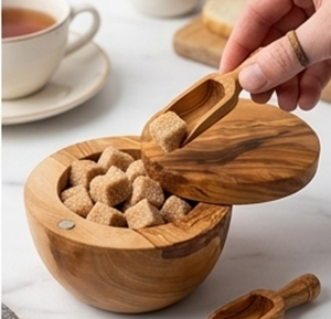 Élégante coupelle ronde en teck pour sel et sucre avec couvercle, récipient artisanal pour herbes et épices, finition naturelle durable, accessoire de cuisine - Product Image 3