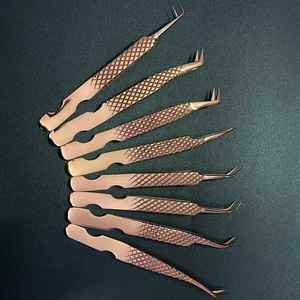 Pince à épiler professionnelle en acier inoxydable de qualité chirurgicale, couleur or rose, à forte adhérence, pour extensions de cils, pointe fine - Product Image 2