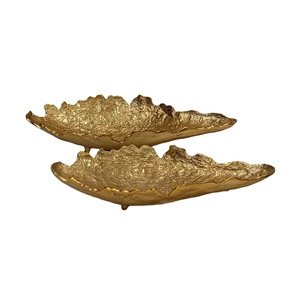Ensemble de 2 bols de service en métal doré en forme de coquillage, bord festonné texturé, plat décoratif pour fruits, centre de table - Product Image 4