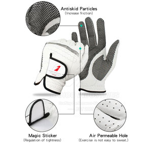 Guantes de golf de cuero genuino, color blanco, transpirables, con cierre de gancho y bucle, ropa deportiva unisex - Product Image 1