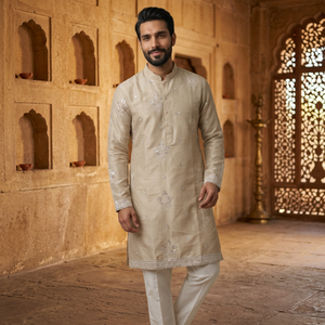 Hot Selling <b>Men's</b> <b>Silk</b> Kurta <b>Pajama</b> Set Regular Fit Traditional Indian Pakistani Style Ankle-Length Wedding Wear - Product Image 1