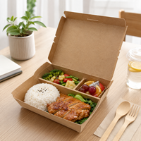 Groothandel Wegwerp Kraft Papier Compartment Meal Box Eco-vriendelijke Gerecycleerd Materiaal Afhaalmaaltijden Verpakking voor Catering Direct