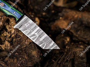 Cuchillo de Caza de Acero de Damasco Personalizado al por Mayor, Hoja Fija de 8 Pulgadas con Punta Caída, Mango de Madera, Afilado Extremo, 58 HRC, Funda de Cuero, OEM/ODM - Product Image 5