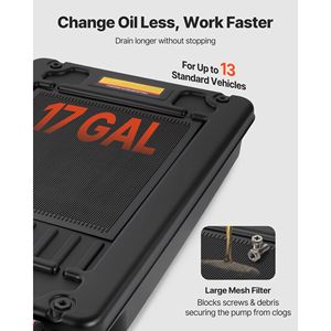 Vasca di raccolta olio mobile da 17 galloni con tubo da 2,2 m, maniglia pieghevole, pompa elettrica a basso profilo, a prova di perdite, realizzata in alluminio resistente - Product Image 3