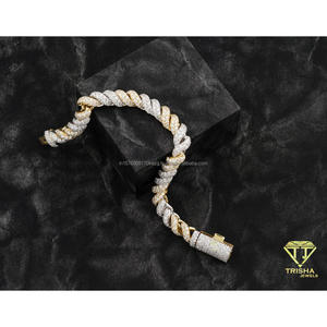 Luxury Statement <b>Bracelet</b> Featuring Interwoven White and Yellow Gold Links Covered with Sparkling Moissanite - Product Image 4