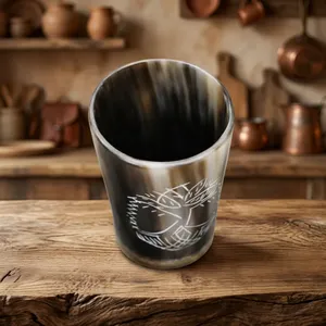 REHMAN CRAFT Verre en corne de buffle naturel rustique et écologique, fait main, de forme naturelle, pour Noël, Nouvel An, Halloween - Product Image 3