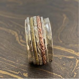 Handmade Antique Style <b>Silver</b> Spinner <b>Ring</b> Multi Layer Carved Design Anxiety Jewelry For <b>Men</b> Women Daily Wear - Product Image 2