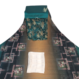 Tela Verde Turquesa de Lujo con Estampado Floral Suizo Dirac y Panel Frontal Bordado para Vestidos de Boda Somalíes - Product Image 3