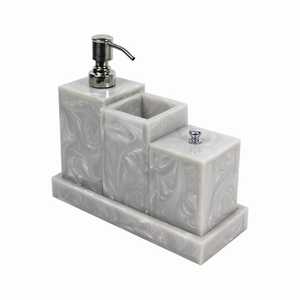 Ensemble de salle de bain moderne en marbre, trois pièces, distributeur de savon rectangulaire, porte-brosse à dents, boîte de rangement, facile à nettoyer - Product Image 1