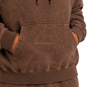 Men Acid Wash Hooded Sweatshirt Solid Color Washed Cotton French Terry Vintage Baggy Fit Winter Acid Wash Pullover Hoodies - Product Image 4