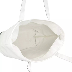 Bolsa de lona blanca grande con asas y base grises, reutilizable, para compras. - Product Image 2