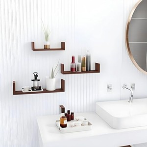 Mango Wood <b>Floating</b> <b>Wall</b> <b>Shelf</b> Set Dark Walnut Finish Wholesale India - Product Image 2