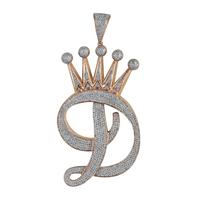 Pendentif Lettre Couronne en Argent Sterling Plaqué Or Rose avec Charme Moissanite Micro-Serti, Bijou Cadeau Religieux pour Fête