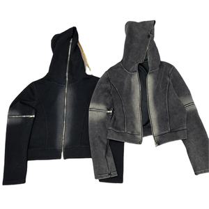 Sudaderas con capucha de gran tamaño para hombre, ropa de calle lavada con ácido personalizada, con cremallera de cara completa y hombros caídos - Product Image 1