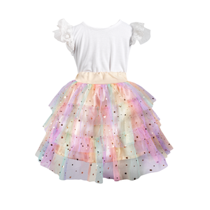 ชุดเดรสนางฟ้าสไตล์เจ้าหญิงสำหรับเด็กผู้หญิงชุดเดรสแขนสั้นปักลายดาวระยิบระยับสีขาวคริสต์มาสตอนเย็น - Product Image 2