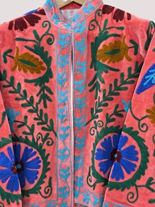 Chaqueta de Terciopelo con Bordado Floral a Mano, Cuello Mandarín, Manga Larga, Talla Grande, Estilo Prairie Chic para Mujer, Primavera - Product Image 5
