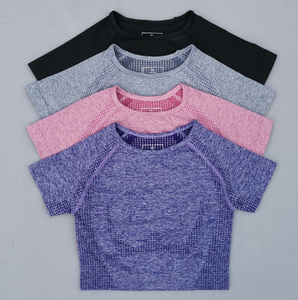 Custom 5pcs Women Seamless Workout Set Pink Mesh Crop Top Long Sleeve High Waist Leggings Shorts <b>Yoga</b> Wear Sportswear <b>Kit</b> - Product Image 3