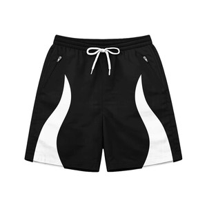 กางเกงขาสั้นกันลมสำหรับผู้ชาย ZAINI ZI-071 ผ้าโพลีเอสเตอร์/ไนลอนถักน้ำหนัก 160 กรัม สีดำขาวตัดกันที่แถบข้าง เอวกลาง มีเชือกผูก - Product Image 1