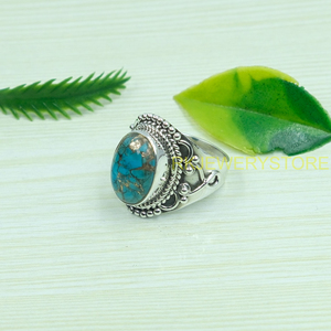 Anillo de Plata de Ley 925 con Turquesa Azul Cobre de Alta Calidad, Diseño Hecho a Mano, Anillo de Promesa, Anillo Boho, Regalo de Joyería - Product Image 4