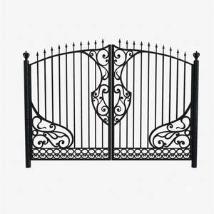Portail de jardin double en fer forgé artisanal KHP, motif floral exquis, robuste, galvanisé, entrée sécurisée, design victorien - Product Image 1