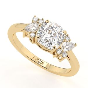 Anillo de compromiso y aniversario RITZIN con diamante cultivado en laboratorio de corte cojín, estilo elegante, oro rosa de 14K para mujer - Product Image 1