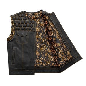 Gilet de club en cuir de luxe respirant pour homme, style vintage, avec poches à rabat sur la poitrine, service OEM, gilet en cuir de vachette personnalisable - Product Image 3