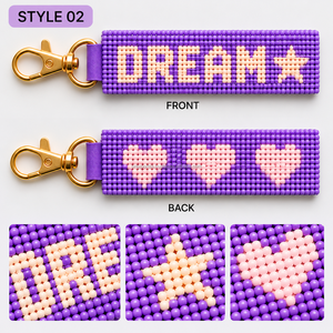 Llavero de cuentas con estrella de ensueño morado y rosa, pulsera de cuentas reversible con triple corazón, colgante para mochila con estética pastel, venta al por mayor - Product Image 1
