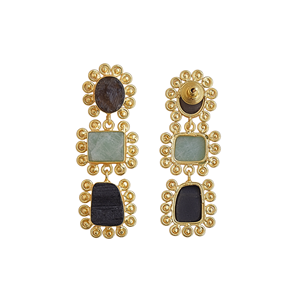 Pendientes Colgantes de Piedras Multicolores Chapados en Oro, Joyería de Moda Contemporánea Semipreciosa para Mujer, Venta al Por Mayor - Product Image 2