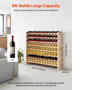 Casier à vin autoportant empilable à 8 niveaux en bois de teck pour 96 bouteilles – Rangement solide pour vin Pinot Noir - Product Image 2