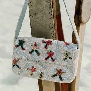 Bolso de hombro de tela con solapa, con cuentas de ojo turco blancas y círculo azul, para mujer, ideal para fiestas, verano y playa, a bajo precio. - Product Image 4