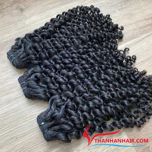 Extensiones de cabello humano de trama de máquina de color negro natural rizado Pixie vietnamita 16 pulgadas listo para enviar - Product Image 6