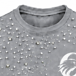 T-shirt unisexe gris à manches courtes et col rond, orné de perles, personnalisé, mode décontractée, streetwear, haut de gamme - Product Image 3
