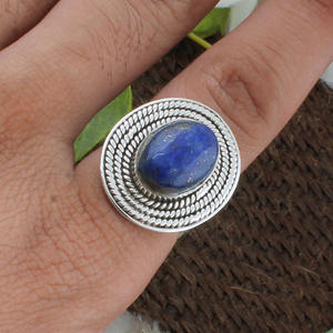 Bague en lapis-lazuli naturel, argent sterling 925, pierre précieuse bleu profond authentique, bijou fait main pour homme et femme - Product Image 1