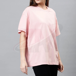 Camiseta Oversize de Algodón 100% para Mujer, Manga Corta, Ajuste Holgado, Tejido Grueso Transpirable, Color Rosa, Venta al por Mayor - Product Image 5