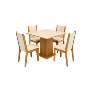 ARTERRA Premium <b>Square</b> Pedestal Teak Wood Dining <b>Table</b> Set Modern Cushioned Chairs for Apartment - Product Image 2