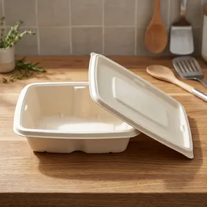 Luxury <b>Pulp</b> Moulded Disposable 750ml Rectangle Food Container Eco Friendly Biodegradable Box for Catering Takeaway Party Modern - Product Image 6