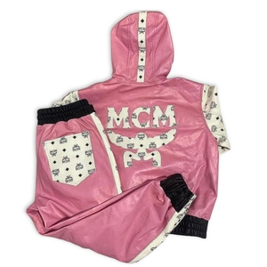 -Style Winter Patchwork Pink Leather Jacket & Trouser Set | Luxury Streetwear 2-Piece Reversible Windproof Breathable - Product Image 3